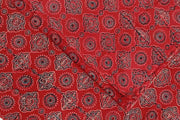 Pure cotton fabric with handblock Ajrakh print   in red & blue