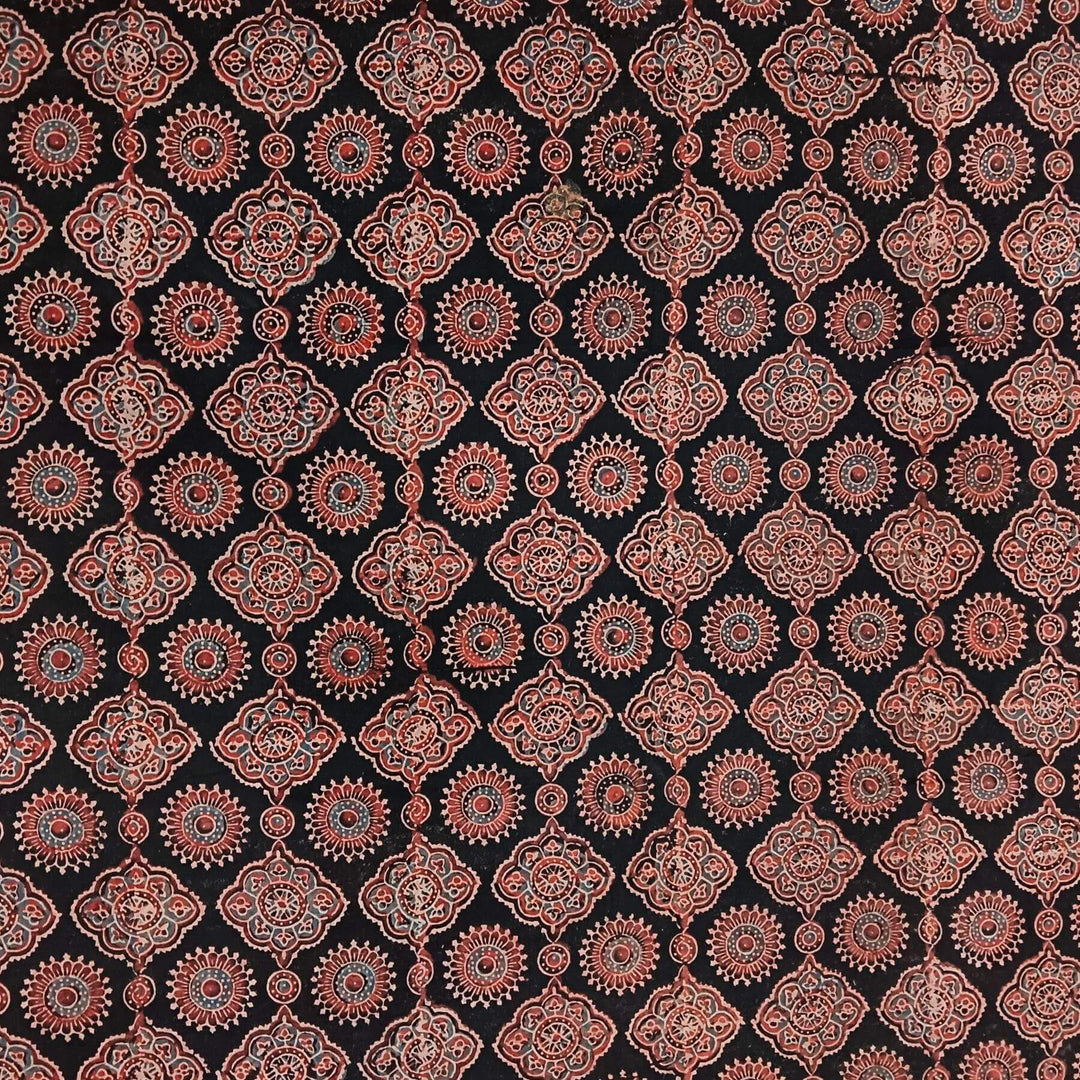 Pure cotton fabric with handblock Ajrakh print   in black & red