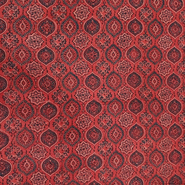 Pure cotton fabric with handblock Ajrakh print   in  maroon & blue