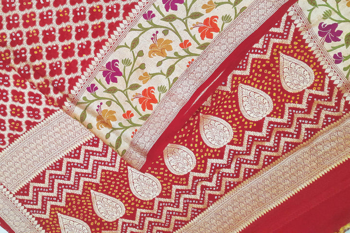 Banarasi khaddi silk georgette bandhini saree