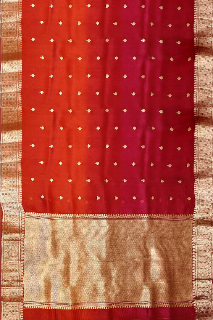 Banarasi kora (organza)  silk saree in  red & magenta with motifs