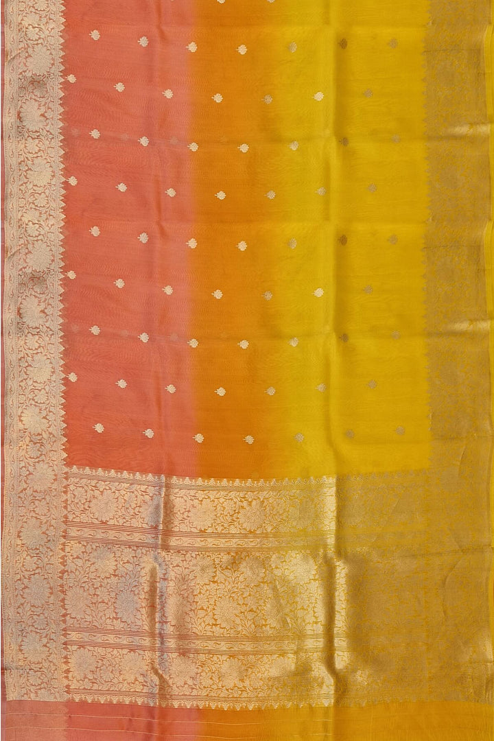 Banarasi kora (organza)  silk saree in  peach & orange
