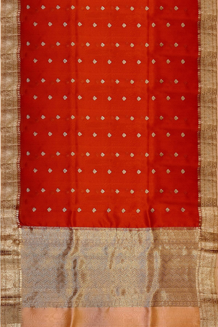 Banarasi kora (organza)  silk saree in  red  with motifs