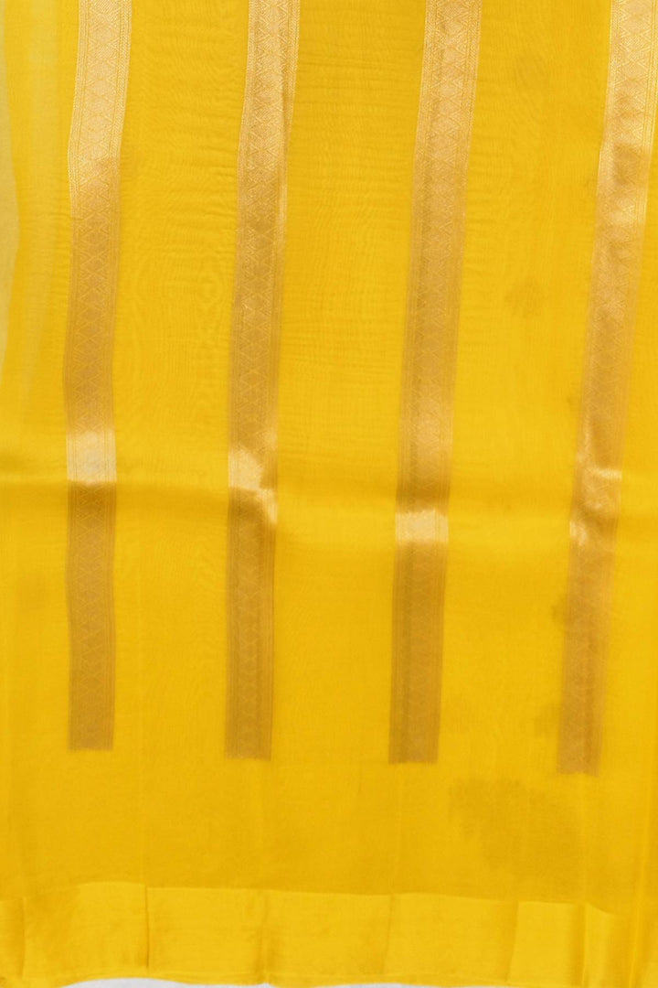 Banarasi kora (organza)  silk saree in  yellow  with motifs