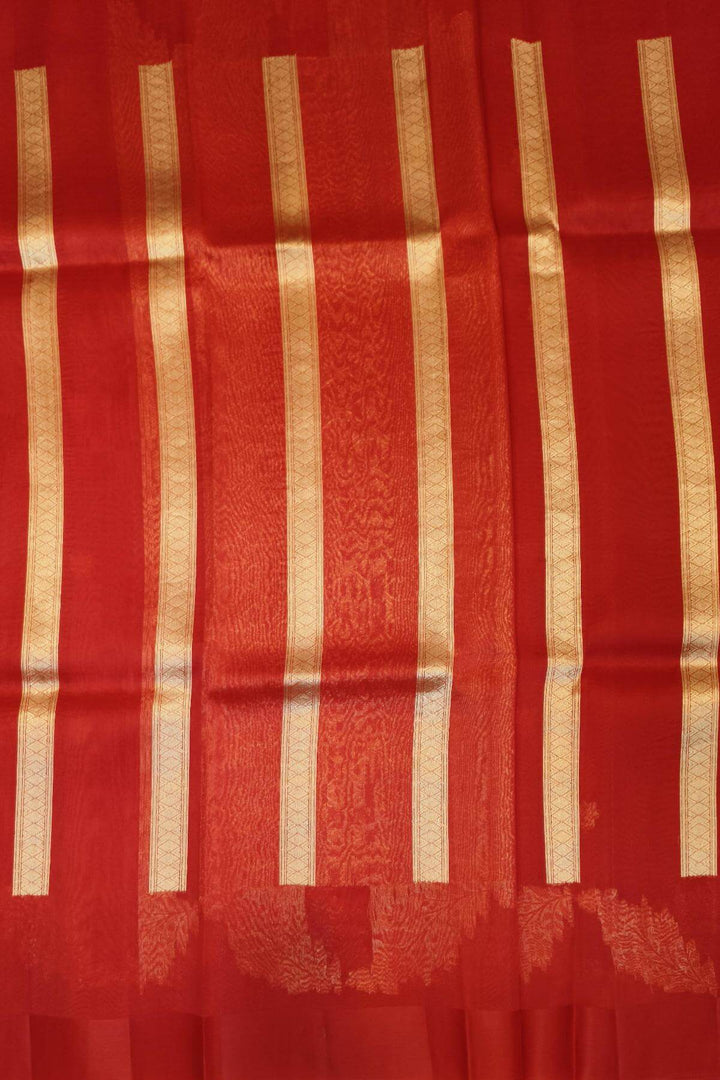 Banarasi kora (organza)  silk saree in  red  with motifs