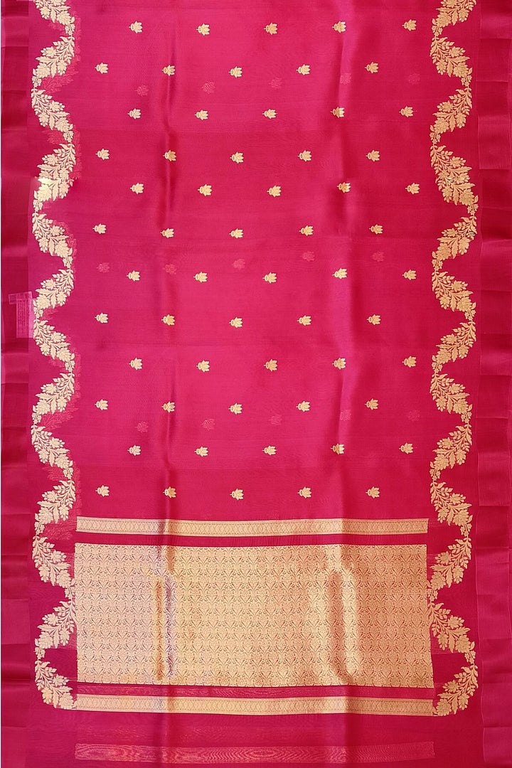 Banarasi kora (organza)  silk saree in  rani pink