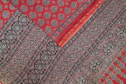 Chanderi hand block printed silk cotton saree in red