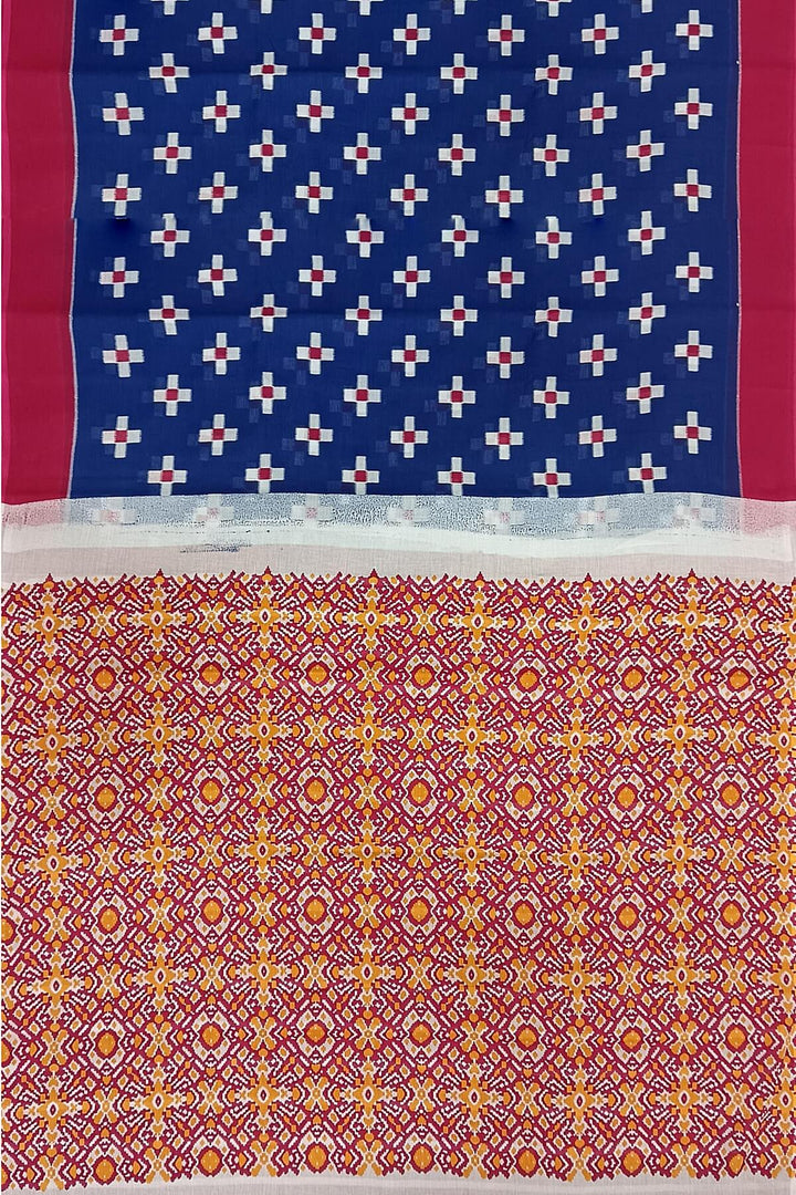 Jaipur mul cotton saree in blue in geometric pattern.