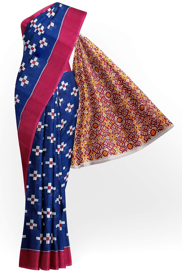 Jaipur mul cotton saree in blue in geometric pattern.