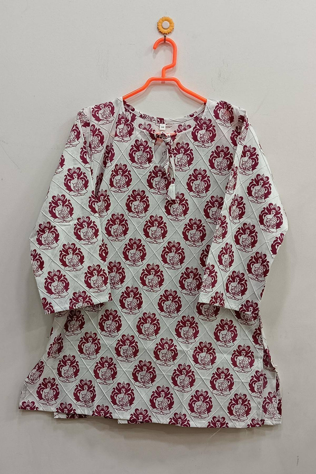 Pin tuck  pure cotton tunic in white with Buddha  motifs