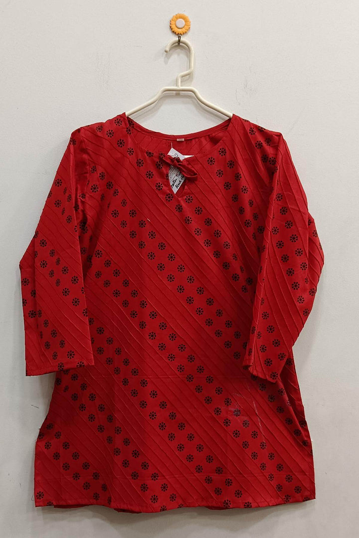 Pin tuck  pure cotton tunic in red with black floral