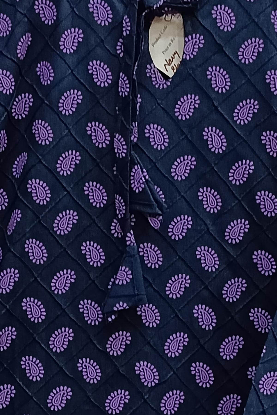 Pin tuck  pure cotton tunic in navy blue with paisley motifs