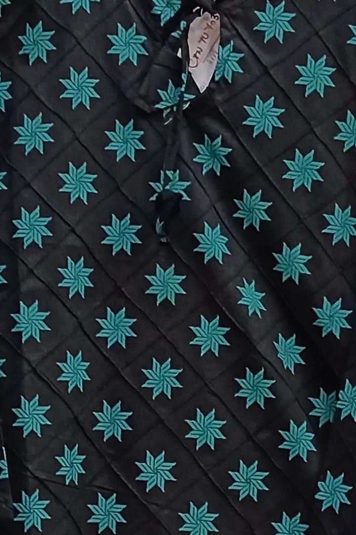 Pin tuck  pure cotton tunic in black  with green floral