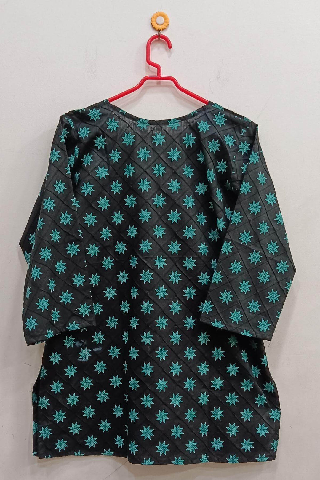Pin tuck  pure cotton tunic in black  with green floral