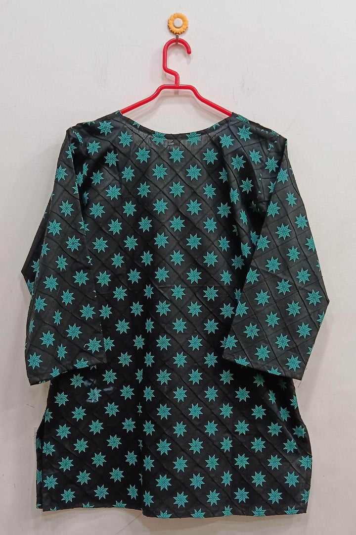 Pin tuck  pure cotton tunic in black  with green floral