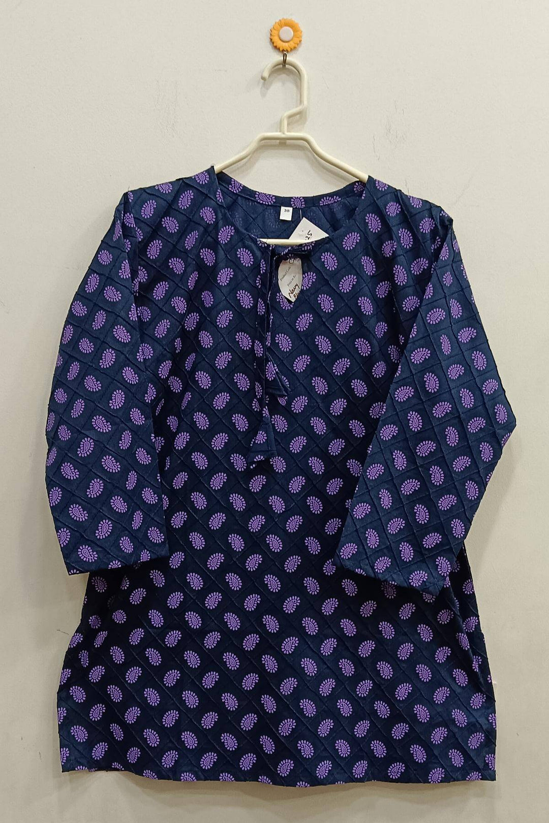 Pin tuck  pure cotton tunic in navy blue