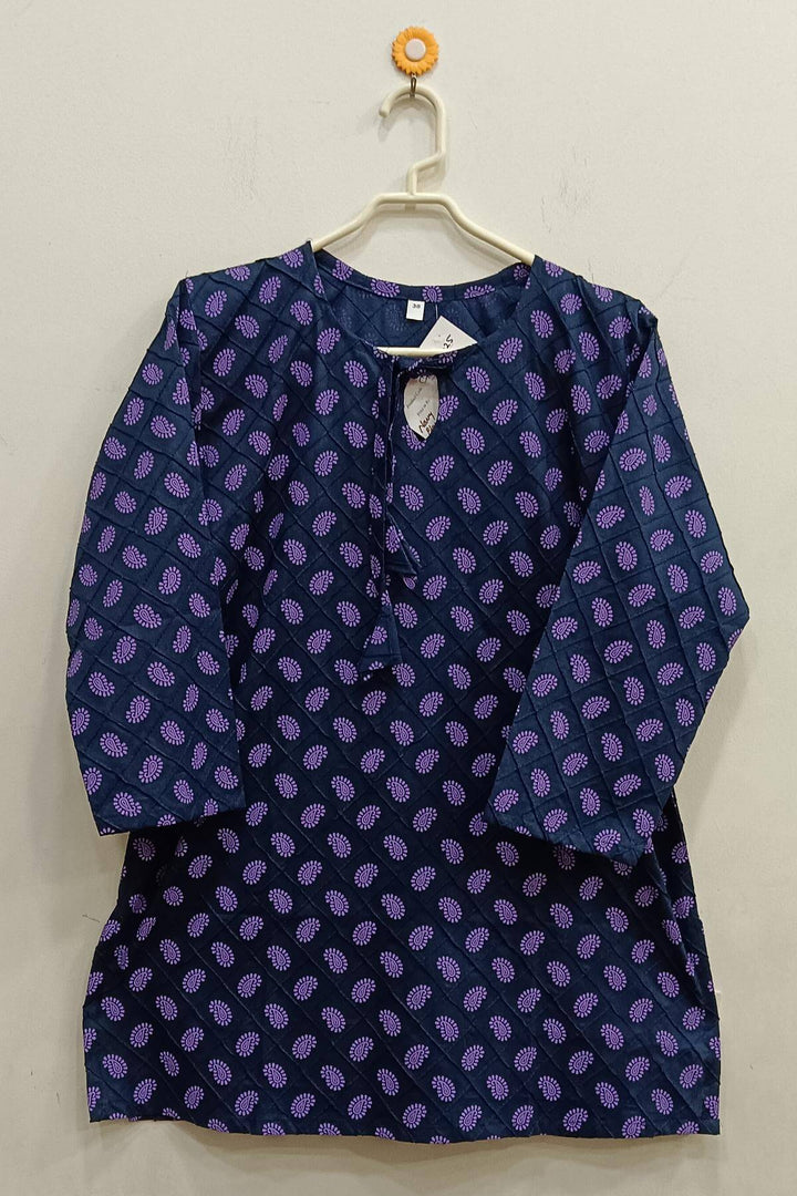 Pin tuck  pure cotton tunic in navy blue