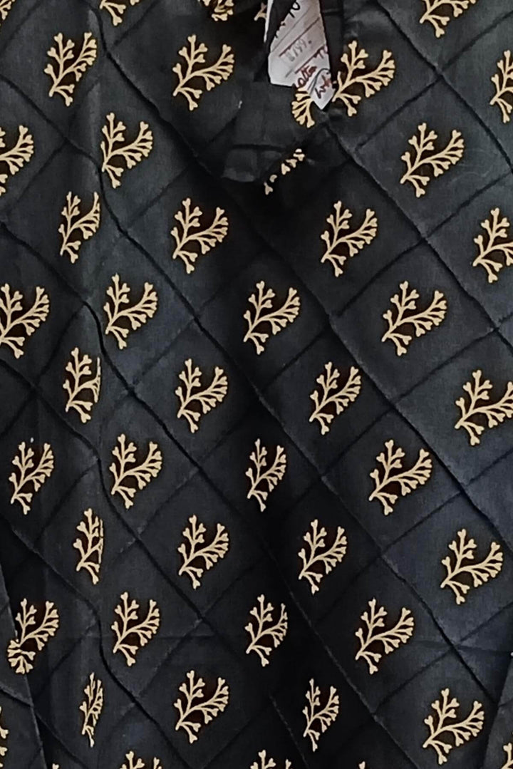 Pin tuck  pure cotton tunic in black with leaf motifs