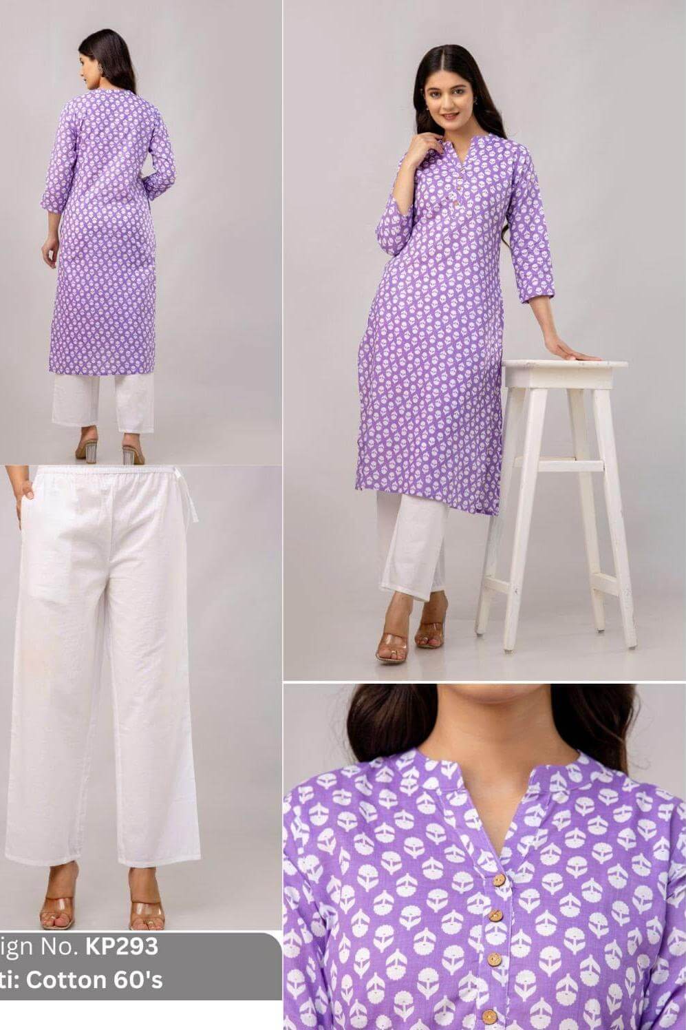 Cotton  kurti in straight cut in lavender .