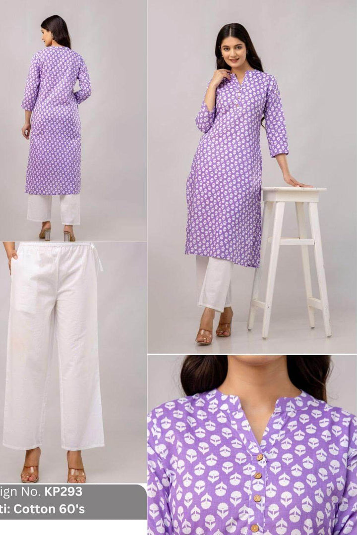 Cotton  kurti in straight cut in lavender .