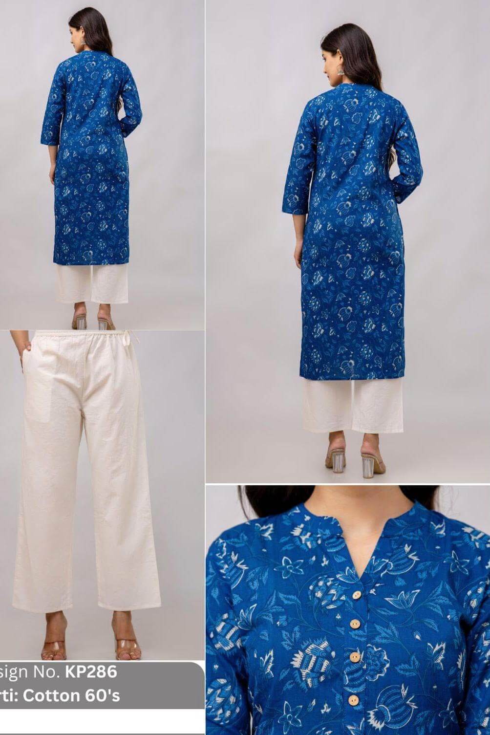 Cotton  kurti in straight cut in indigo .