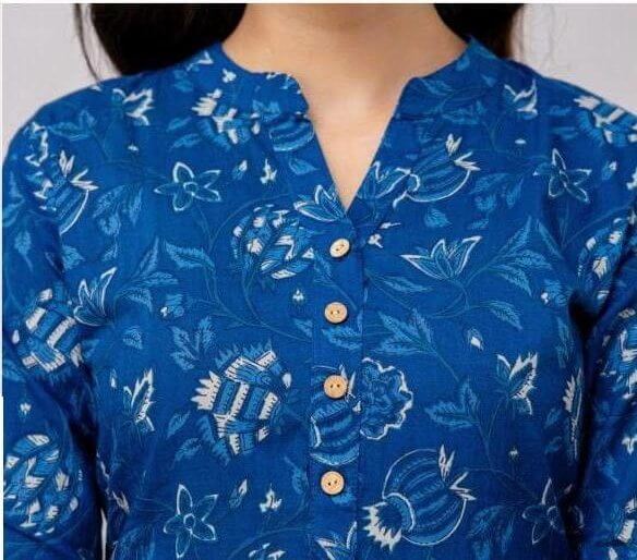 Cotton  kurti in straight cut in indigo .