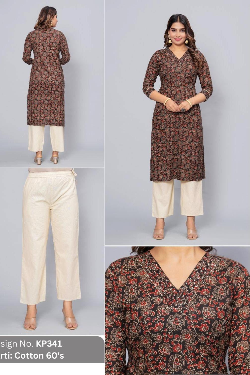 Cotton kurti  in straight cut in black.