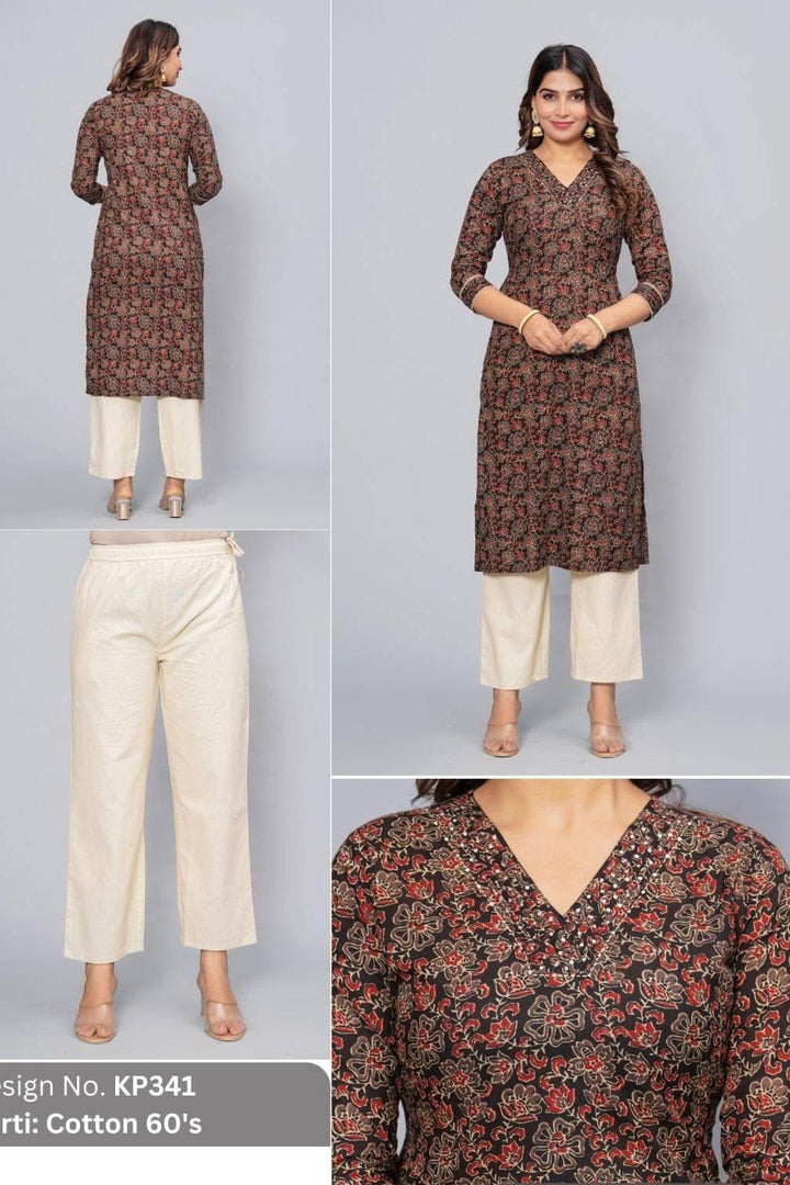 Cotton kurti  in straight cut in black.