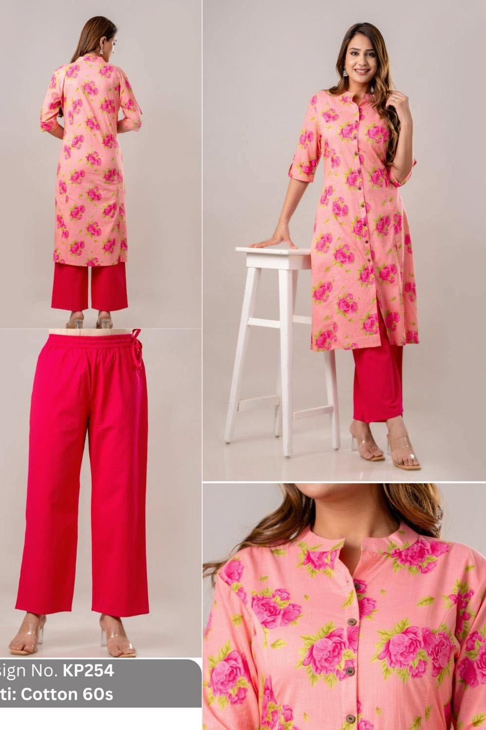 Cotton kurti  in A line cut in pink.