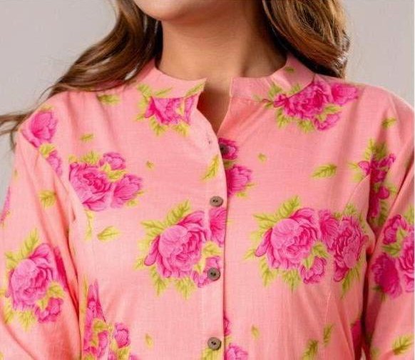 Cotton kurti  in A line cut in pink.