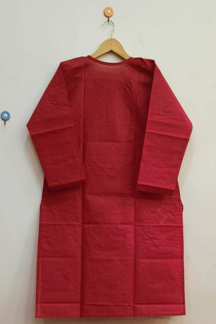 Cotton kurti with Lucknowi chikan work in red