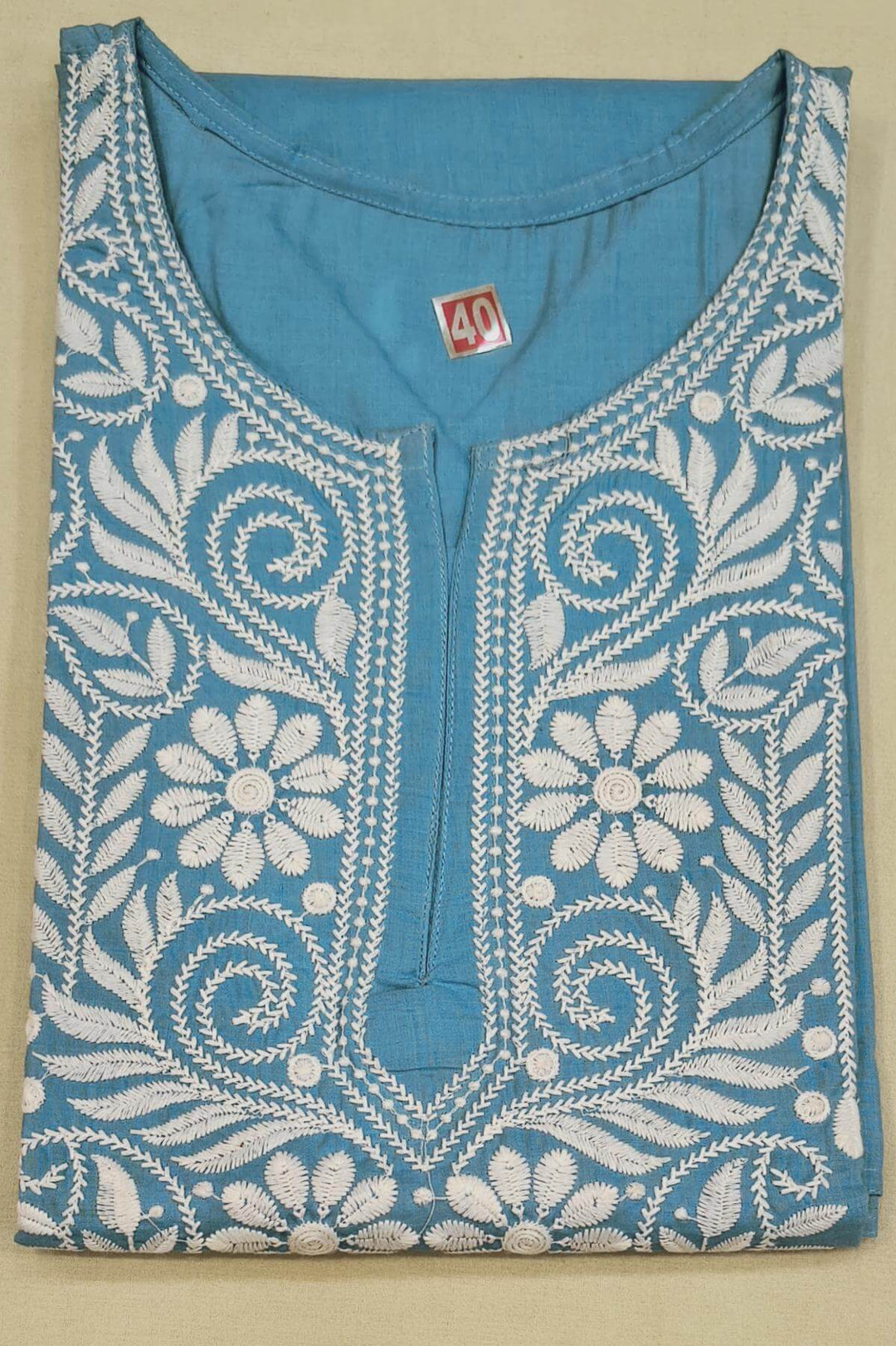Cotton kurti with Lucknowi chikan work in blue