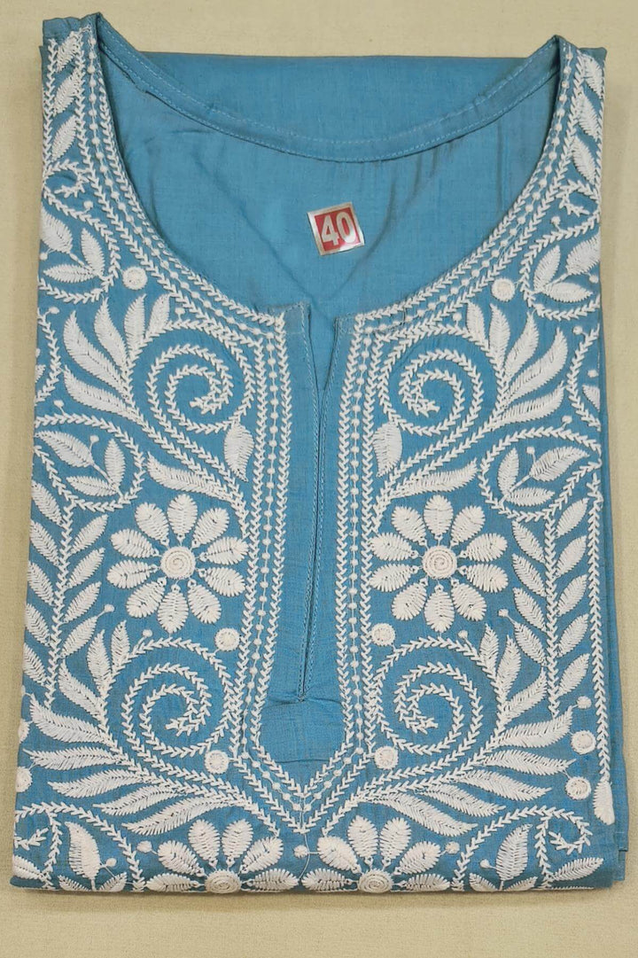 Cotton kurti with Lucknowi chikan work in blue