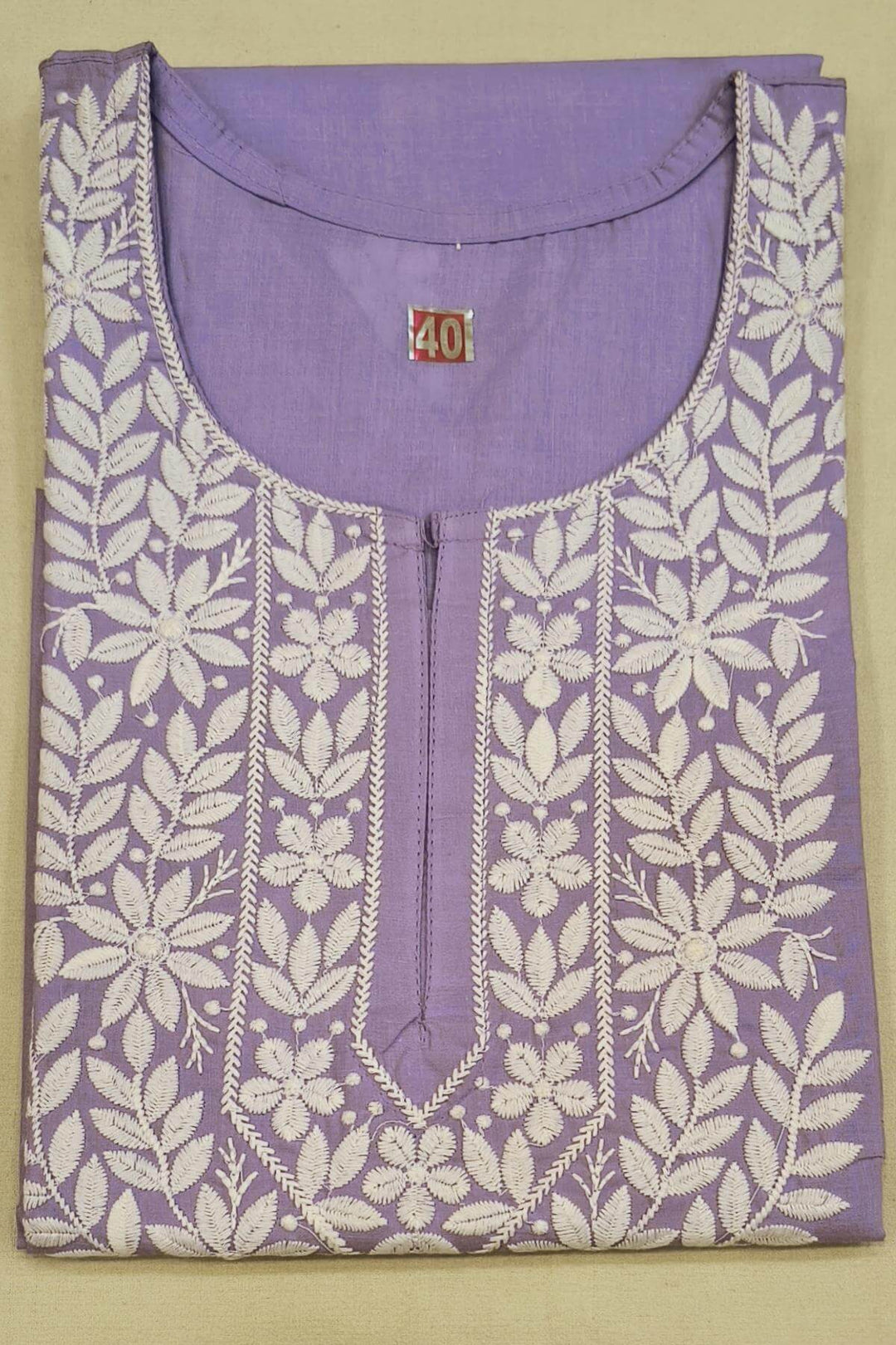 Cotton kurti with Lucknowi chikan work in lavender