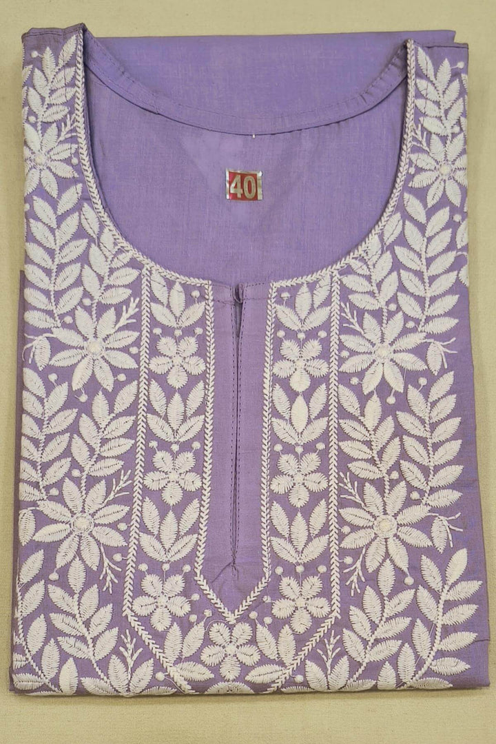 Cotton kurti with Lucknowi chikan work in lavender