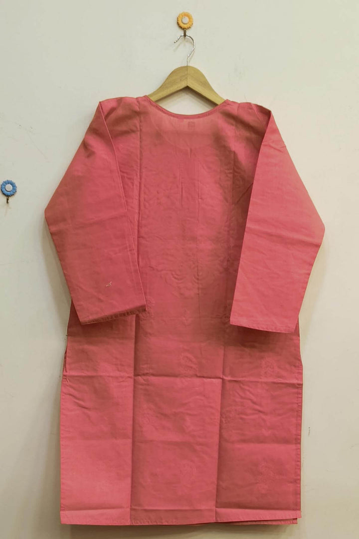 Cotton kurti with Lucknowi chikan work in  pink
