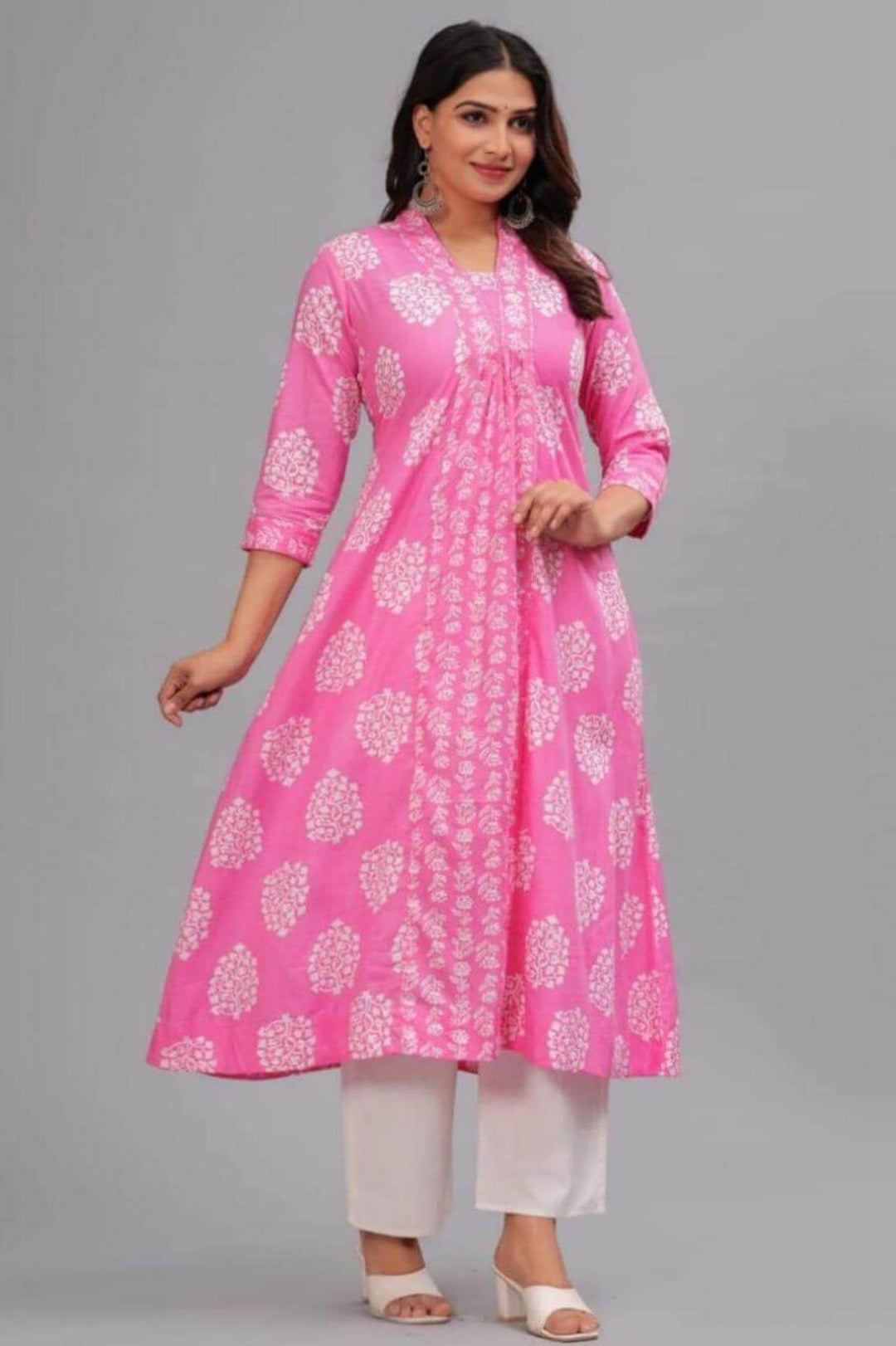 Cotton kurta in 'A line'  in  pink