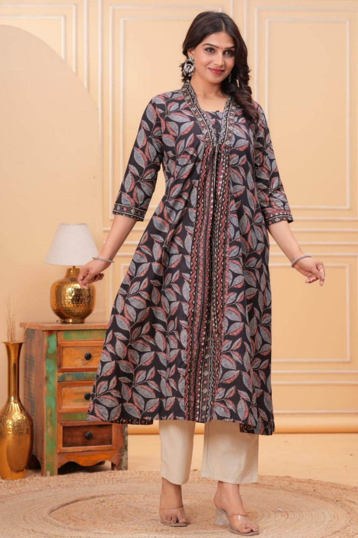 Cotton kurta in 'A' line in black
