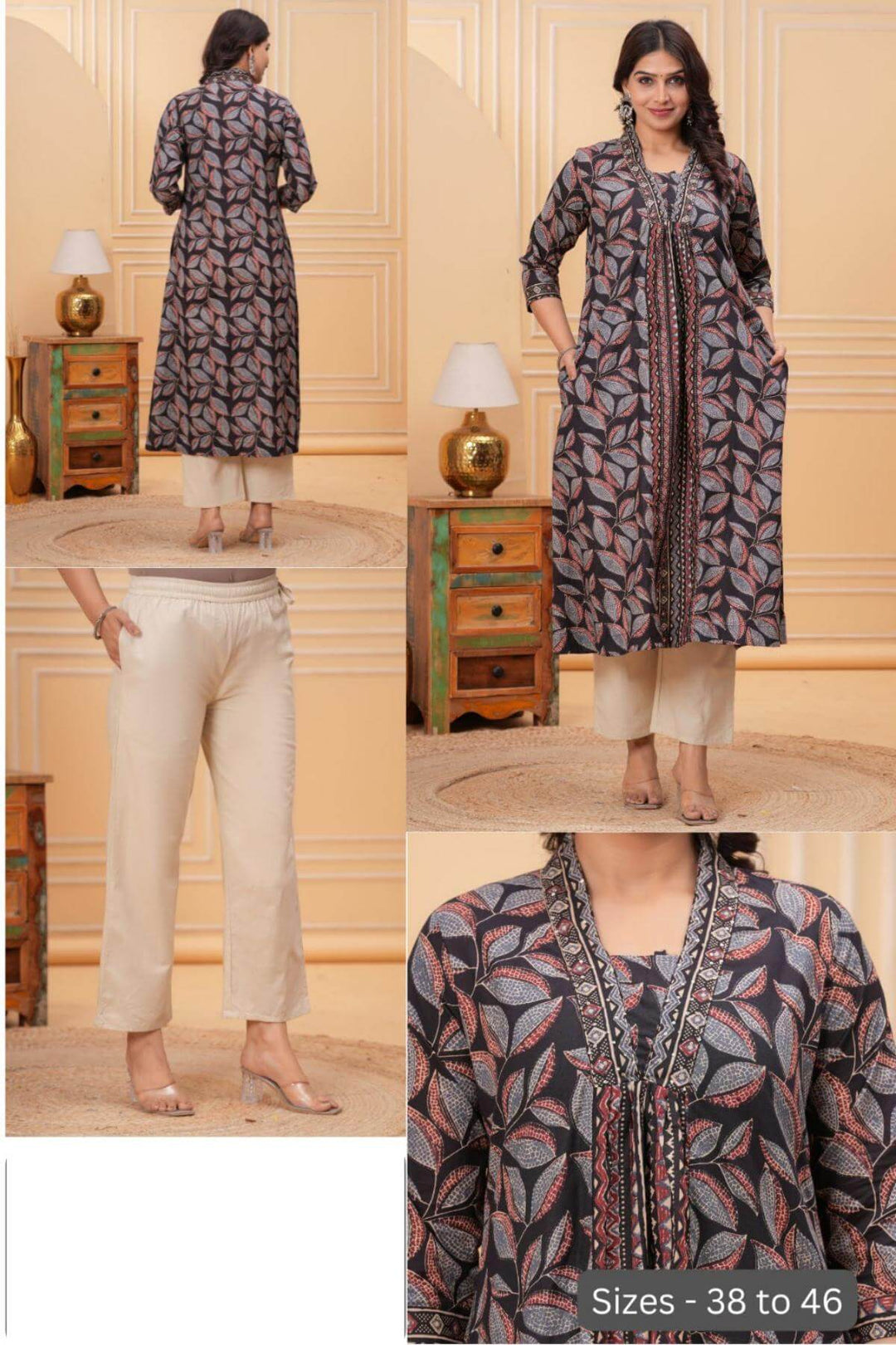 Cotton kurta in 'A' line in black