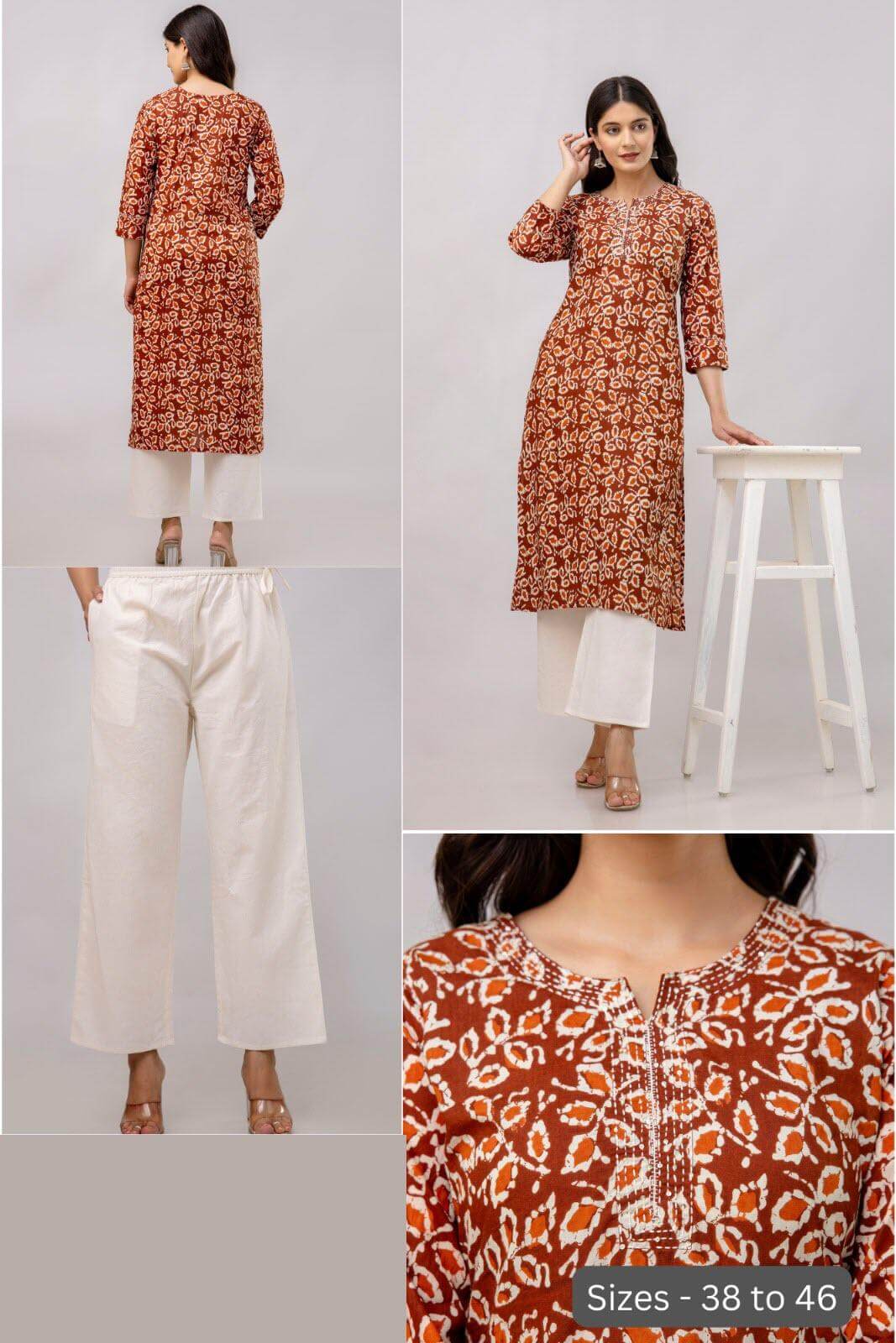 Cotton kurti  in straight cut in  brown