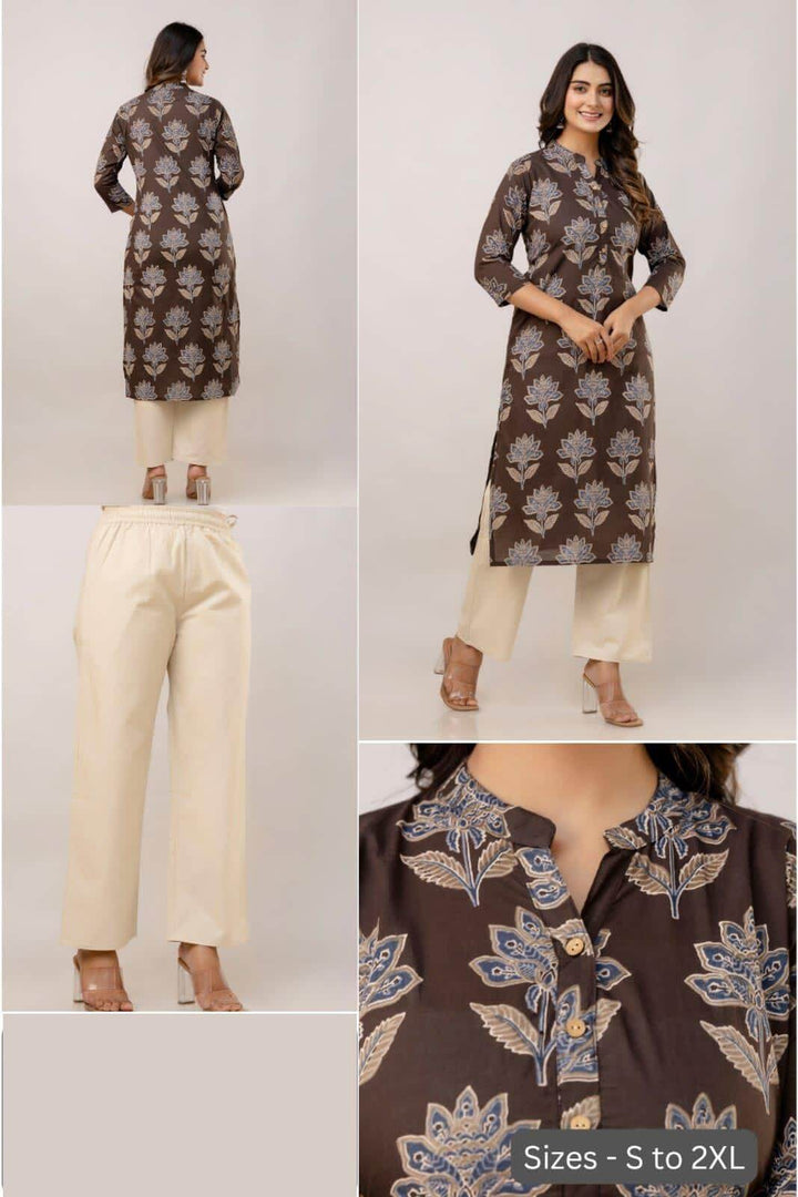Cotton kurti  in straight cut in  clay grey