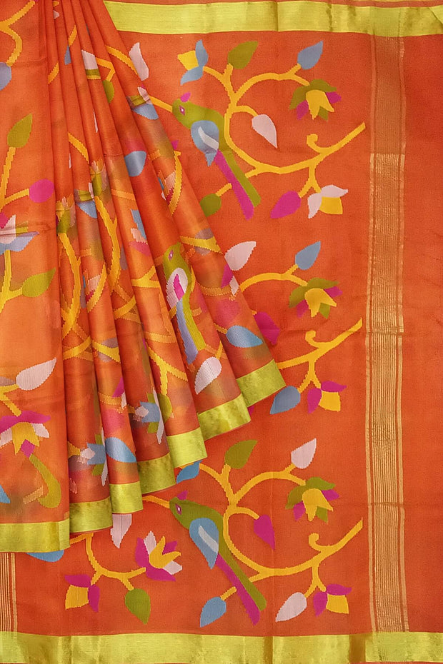 Muslin Jamdani saree in orange