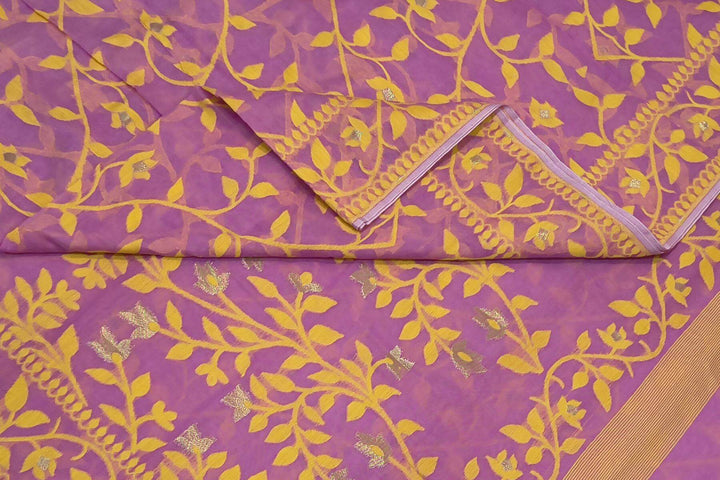 Handloom silk cotton saree in blush pink in floral jamdani weave