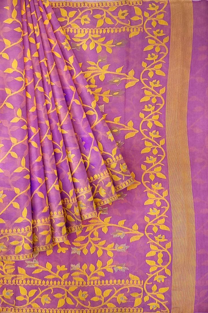 Handloom silk cotton saree in blush pink in floral jamdani weave
