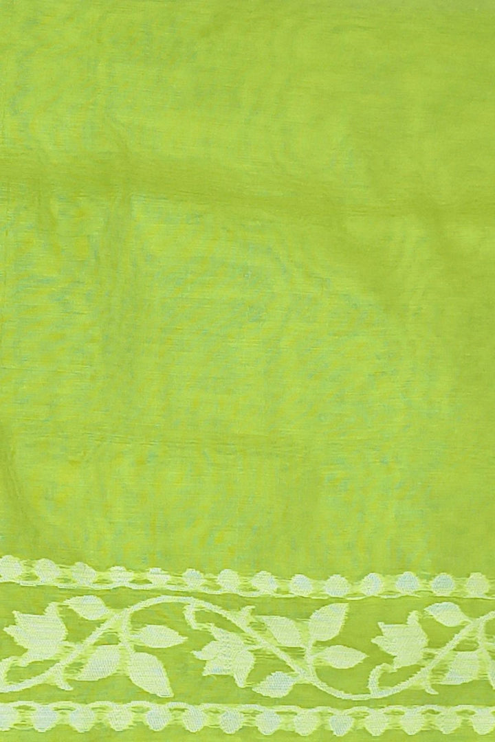 Handloom silk cotton saree in pista green in floral jamdani weave