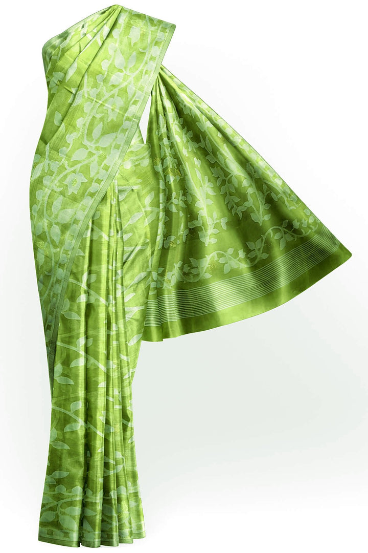 Handloom silk cotton saree in pista green in floral jamdani weave