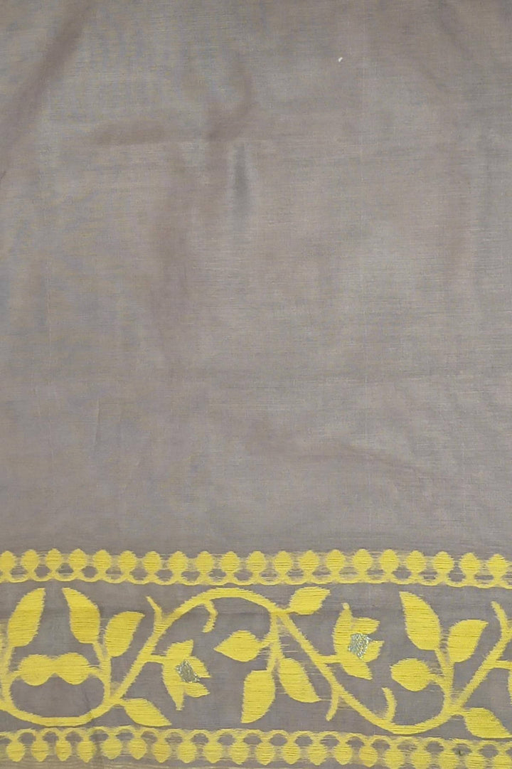 Handloom silk cotton saree in grey in floral jamdani weave