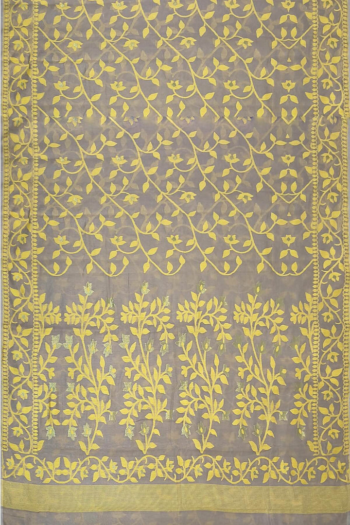 Handloom silk cotton saree in grey in floral jamdani weave