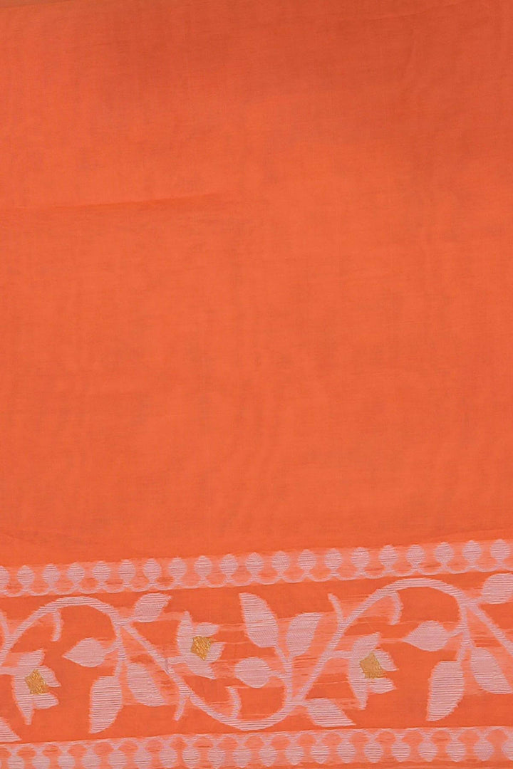 Handloom silk cotton saree in orange in floral jamdani weave