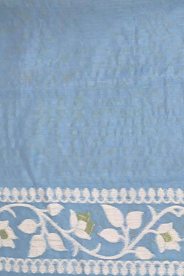 Handloom silk cotton saree in sky blue in floral jamdani weave